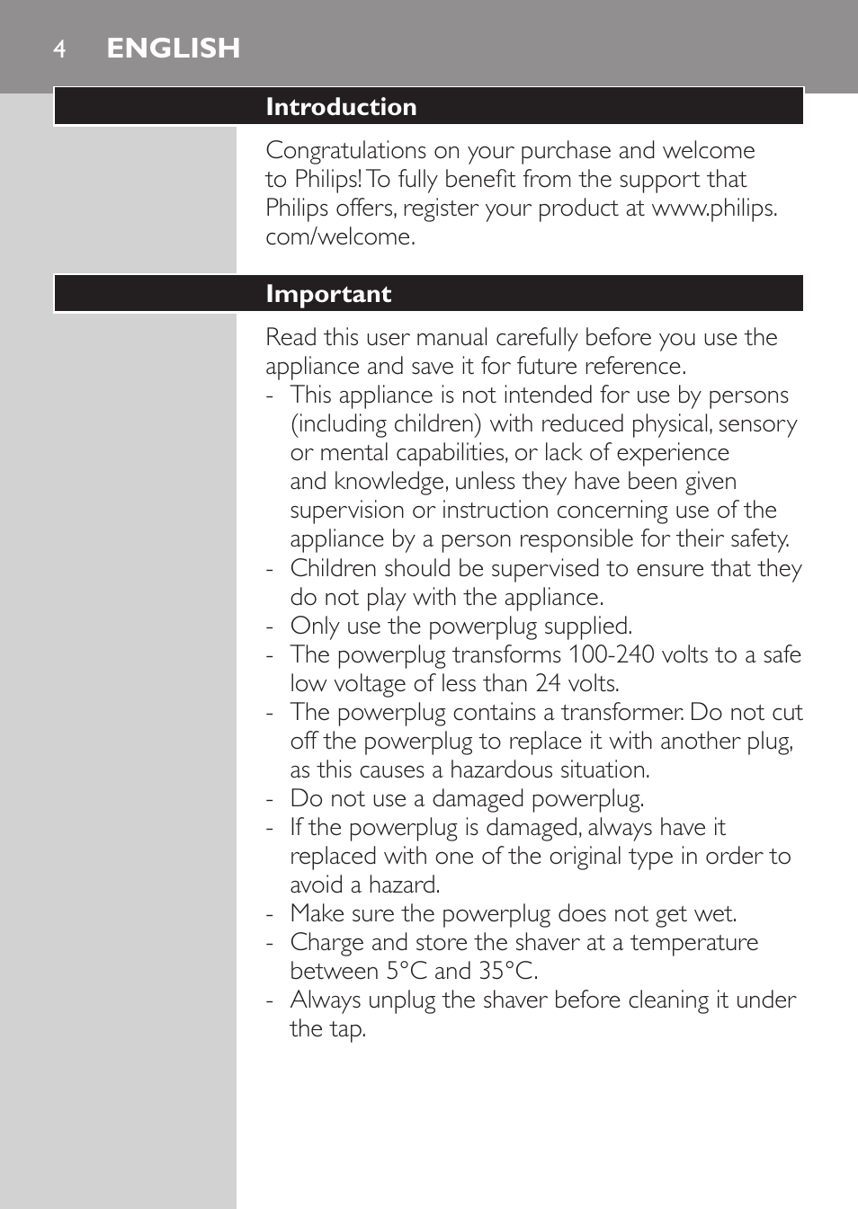 English, Introduction, Important | Philips HQ7380-17 User Manual | Page 2 / 184