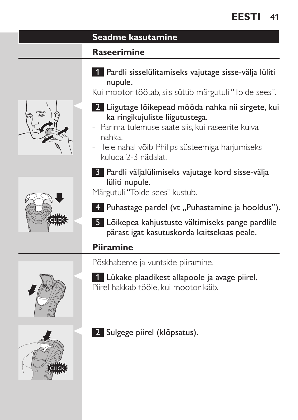 Seadme kasutamine, Raseerimine, Piiramine | Philips HQ7380-17 User Manual | Page 39 / 184