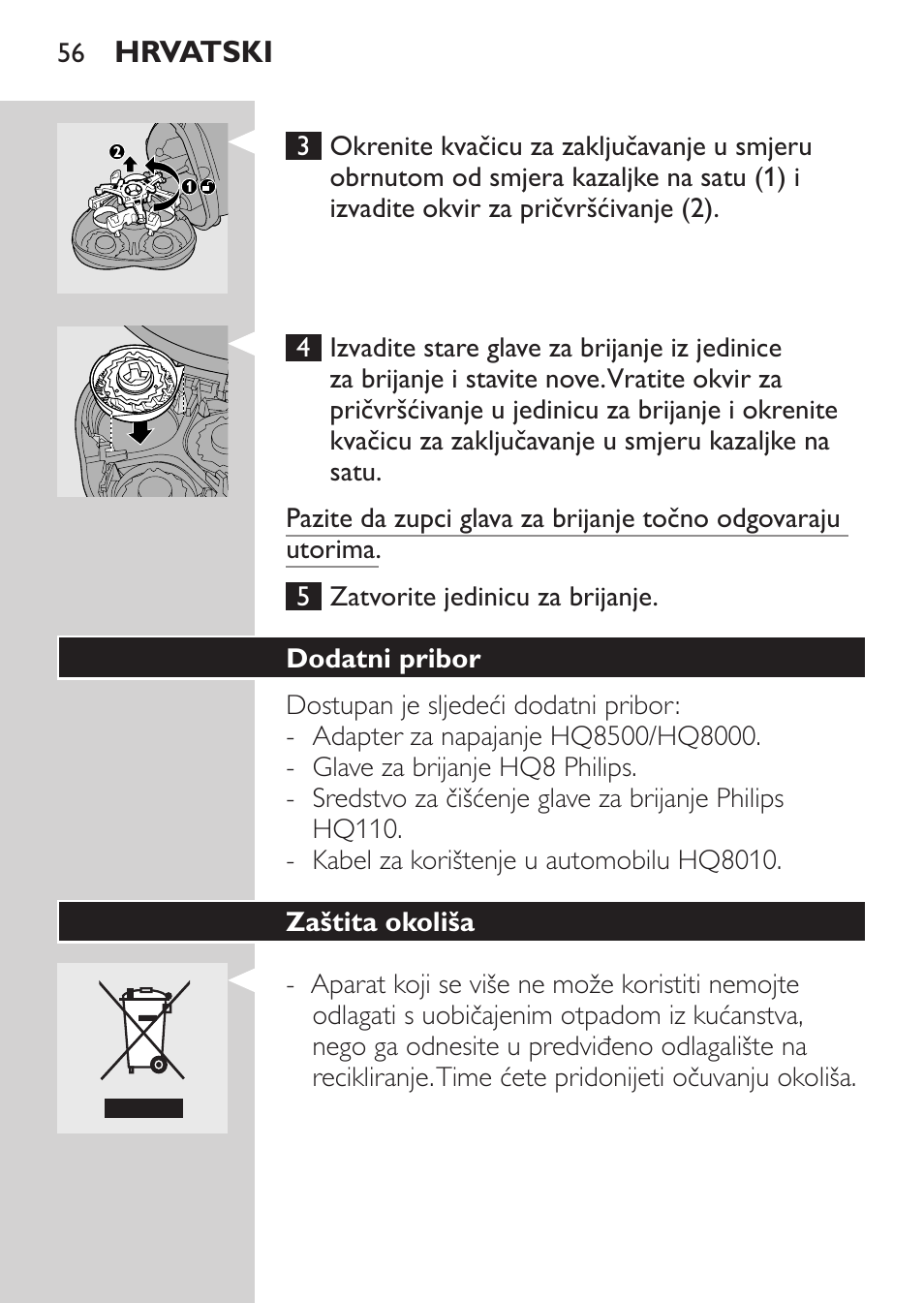 Dodatni pribor, Zaštita okoliša | Philips HQ7380-17 User Manual | Page 54 / 184