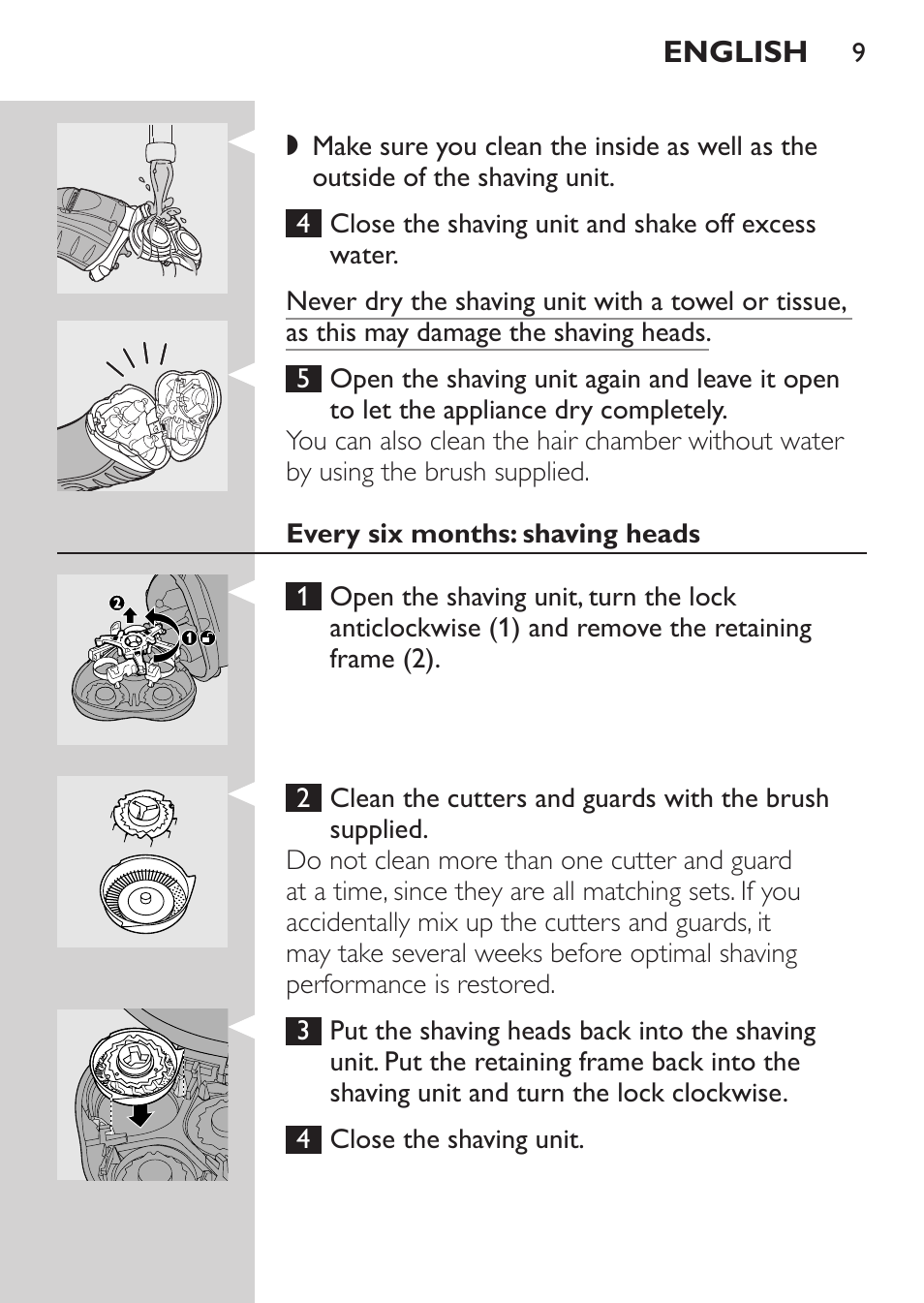 Every six months: shaving heads | Philips HQ7380-17 User Manual | Page 7 / 184