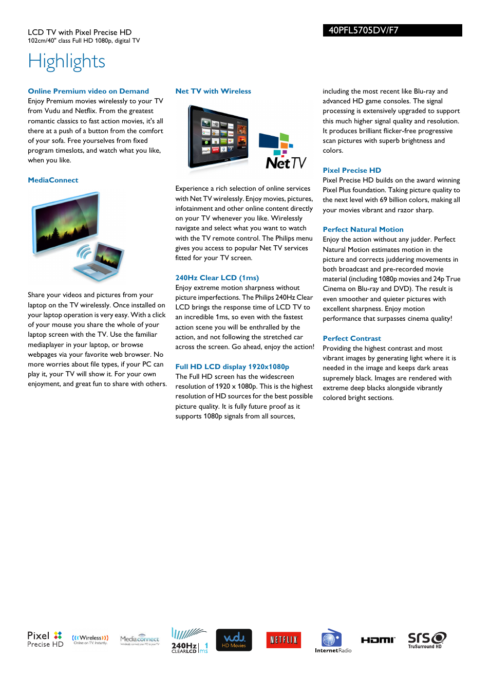 Highlights | Philips 40PFL5705DV-F7 User Manual | Page 2 / 3