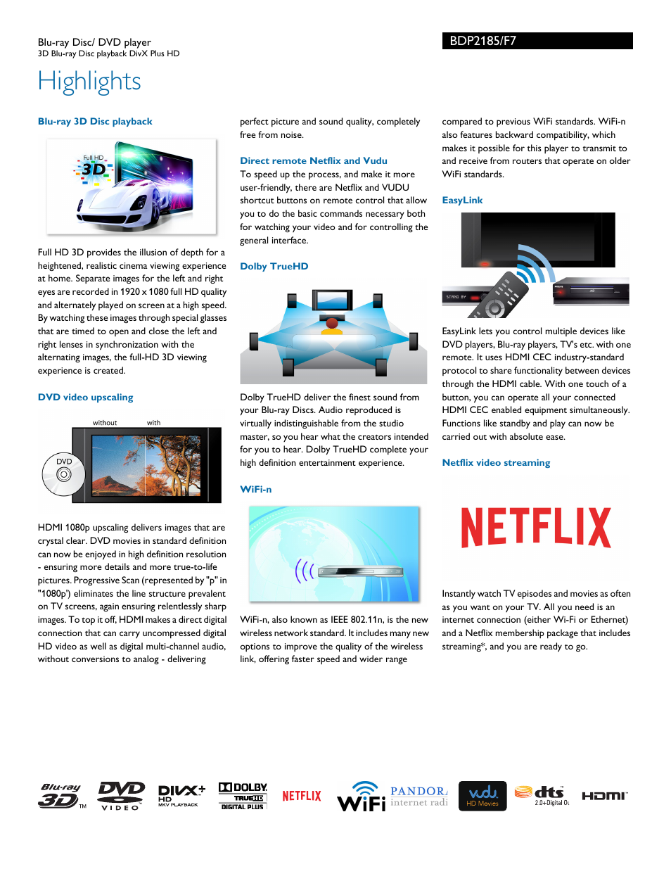 Highlights | Philips BDP2185-F7 User Manual | Page 2 / 3