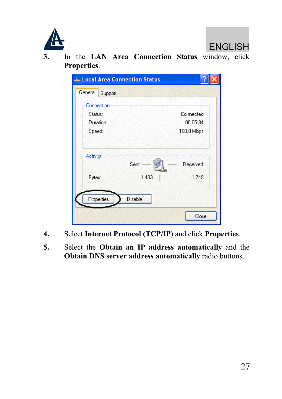 English | Atlantis Land WIRELESS ROUTER ADSL A02-RA210-W54 User Manual | Page 27 / 64