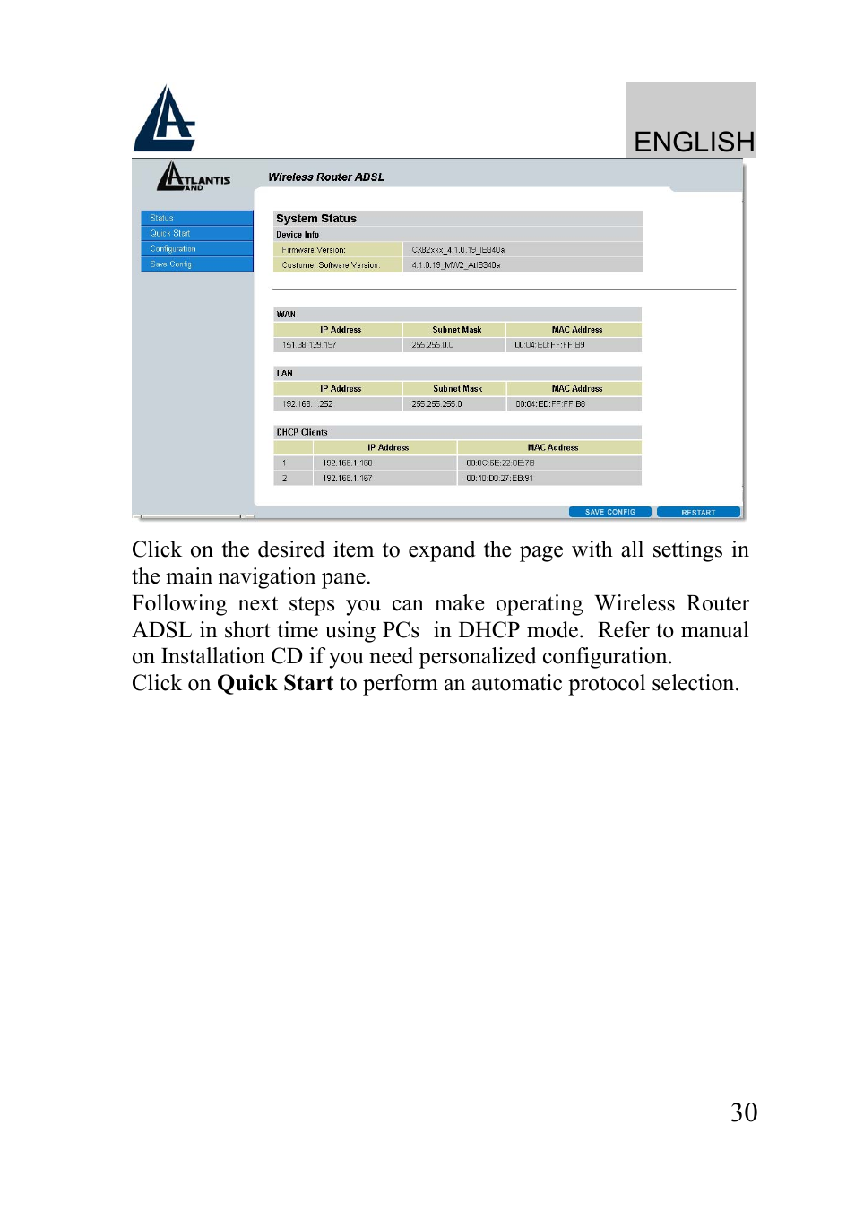 Atlantis Land WIRELESS ROUTER ADSL A02-RA210-W54 User Manual | Page 30 / 64