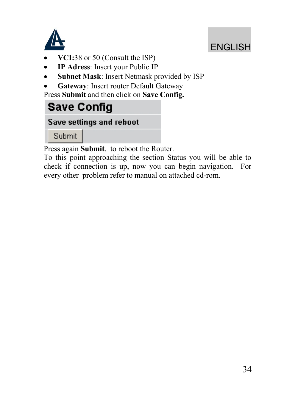 English | Atlantis Land WIRELESS ROUTER ADSL A02-RA210-W54 User Manual | Page 34 / 64