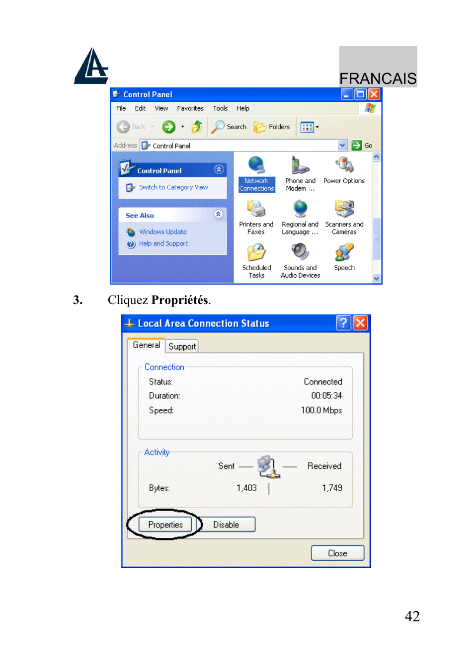 Francais | Atlantis Land WIRELESS ROUTER ADSL A02-RA210-W54 User Manual | Page 42 / 64