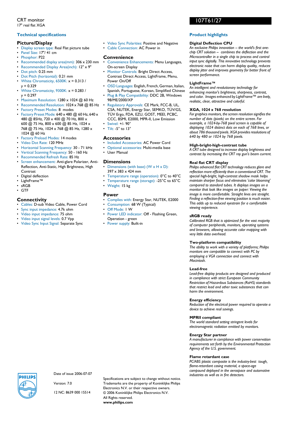 For preview purpose only | Philips 107T61-27B User Manual | Page 2 / 2