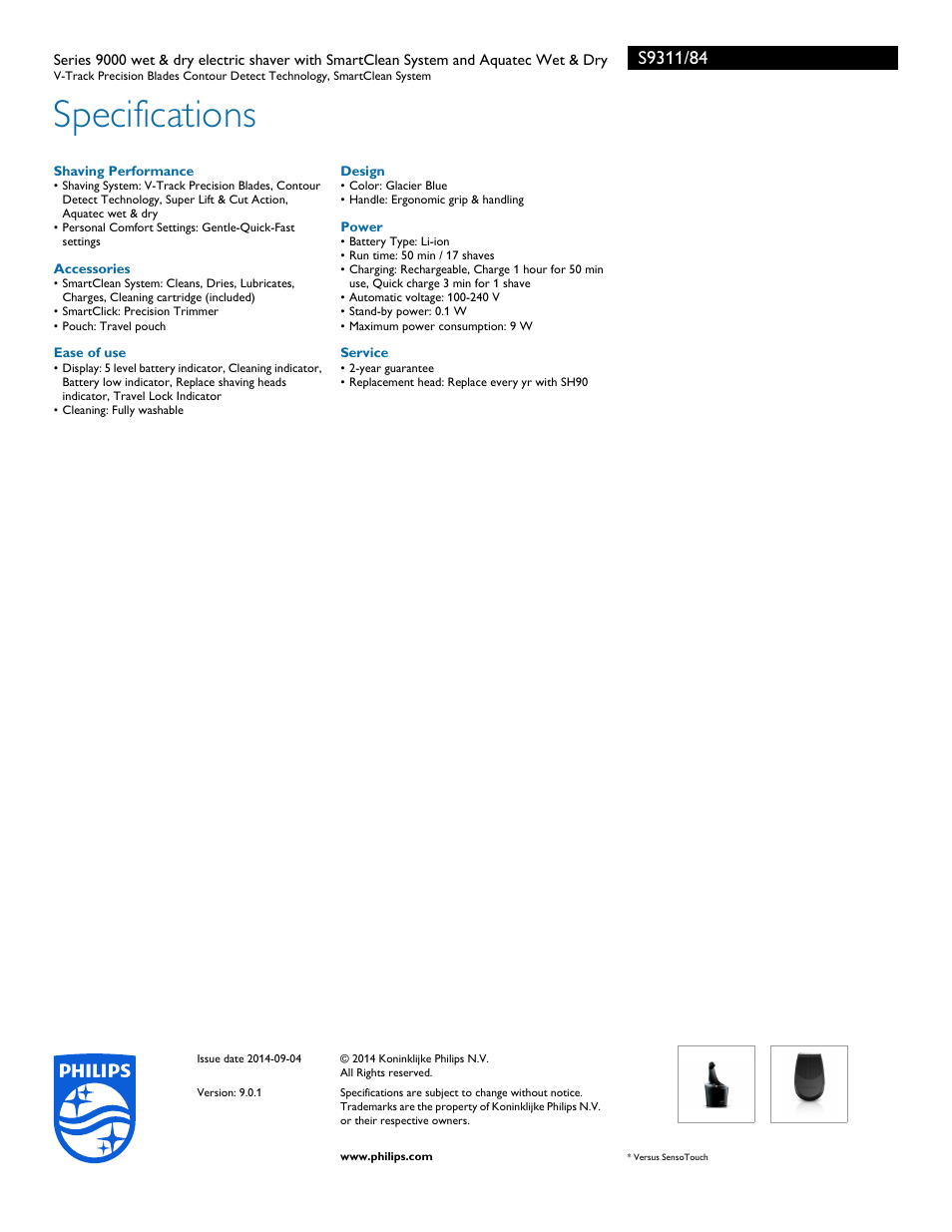 Specifications | Philips S9311-84 User Manual | Page 3 / 3