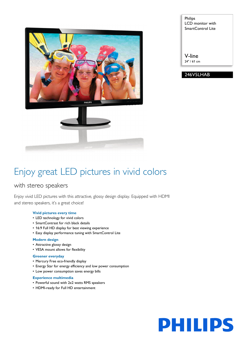 Philips 246V5LHAB-27 User Manual | 3 pages