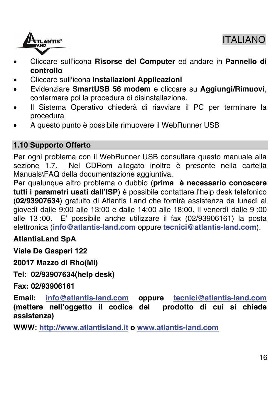 Italiano | Atlantis Land WEBRUNNER USB A01-PU2 User Manual | Page 15 / 35