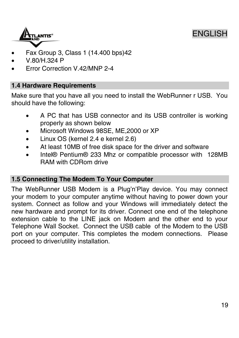 English | Atlantis Land WEBRUNNER USB A01-PU2 User Manual | Page 18 / 35