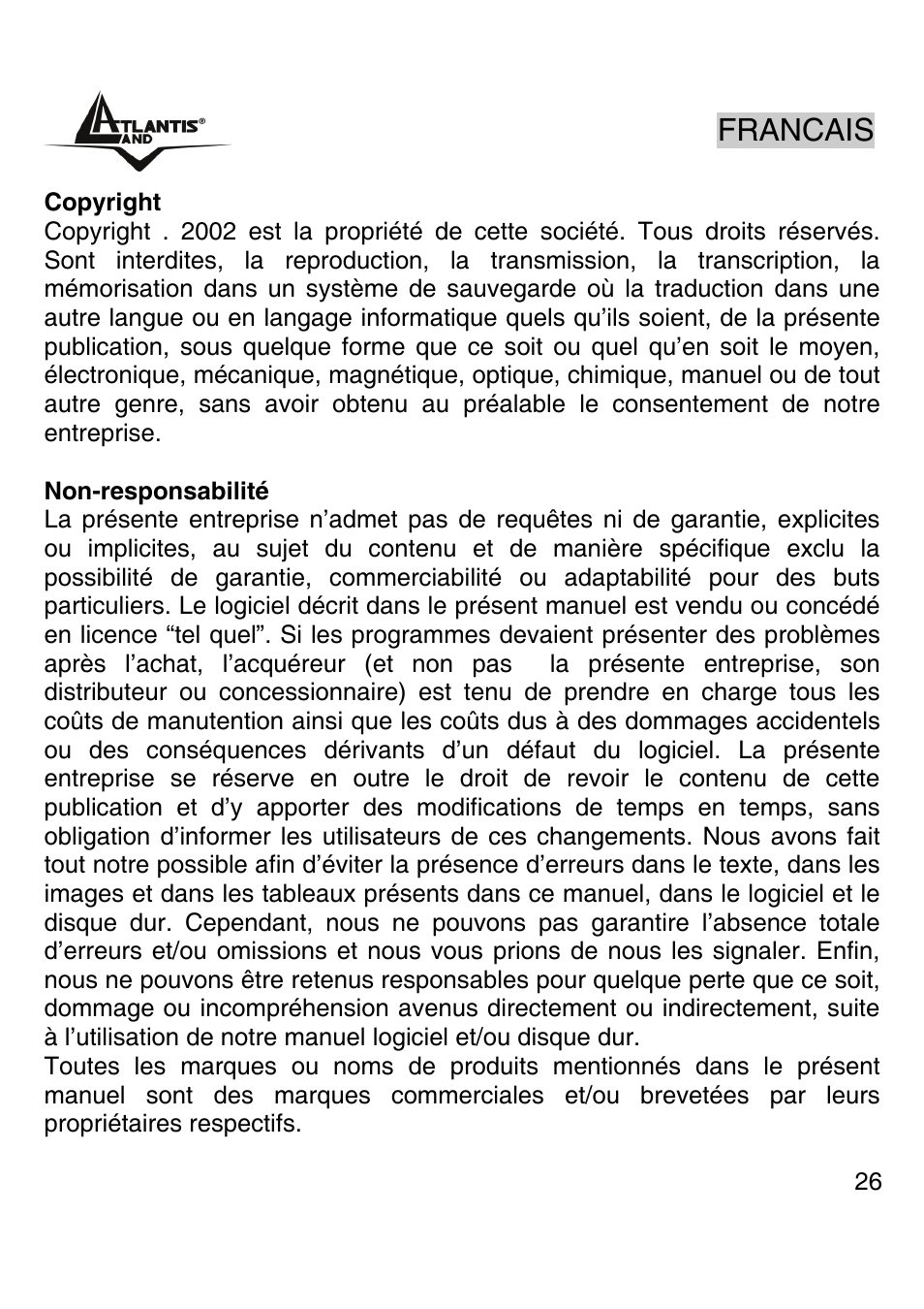 Francais | Atlantis Land WEBRUNNER USB A01-PU2 User Manual | Page 25 / 35