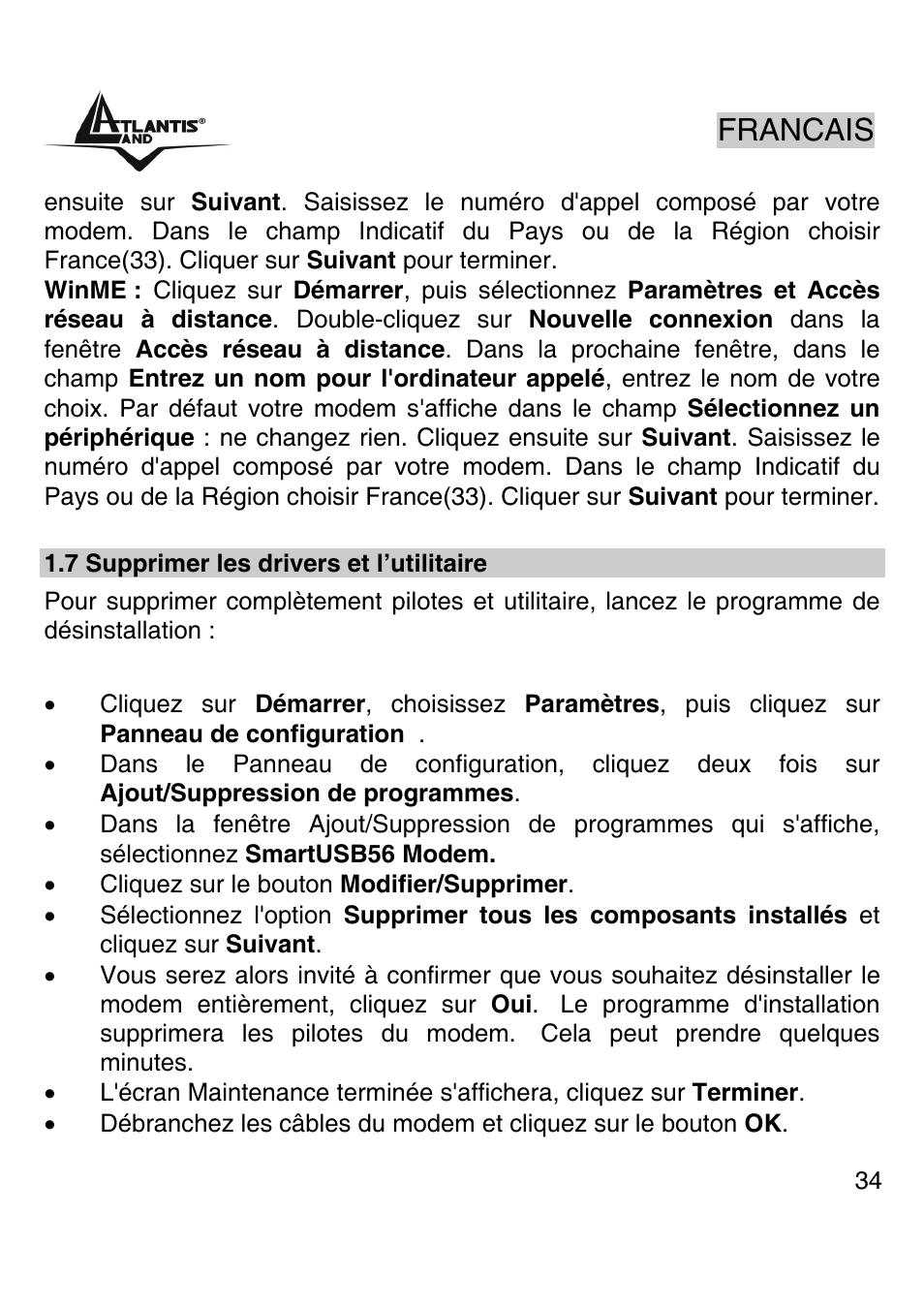 Francais | Atlantis Land WEBRUNNER USB A01-PU2 User Manual | Page 33 / 35