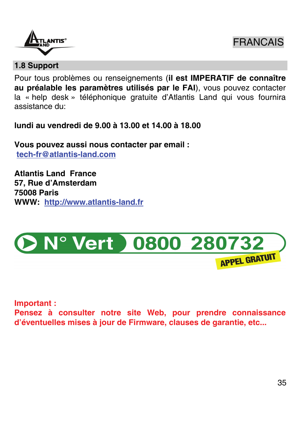 Francais | Atlantis Land WEBRUNNER USB A01-PU2 User Manual | Page 34 / 35