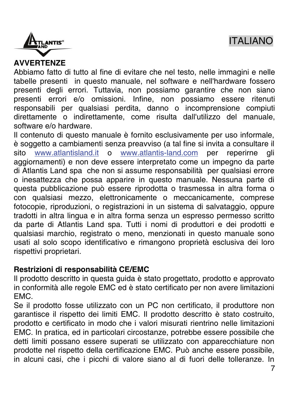 Italiano | Atlantis Land WEBRUNNER USB A01-PU2 User Manual | Page 6 / 35