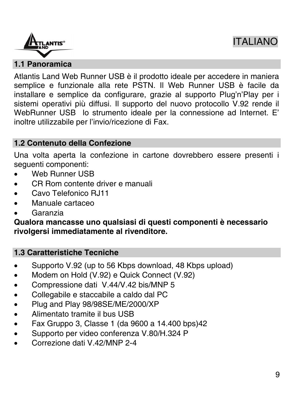 Italiano | Atlantis Land WEBRUNNER USB A01-PU2 User Manual | Page 8 / 35