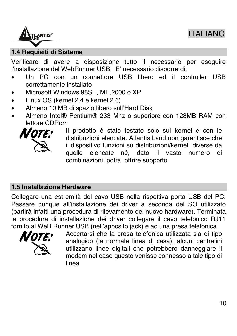 Italiano | Atlantis Land WEBRUNNER USB A01-PU2 User Manual | Page 9 / 35