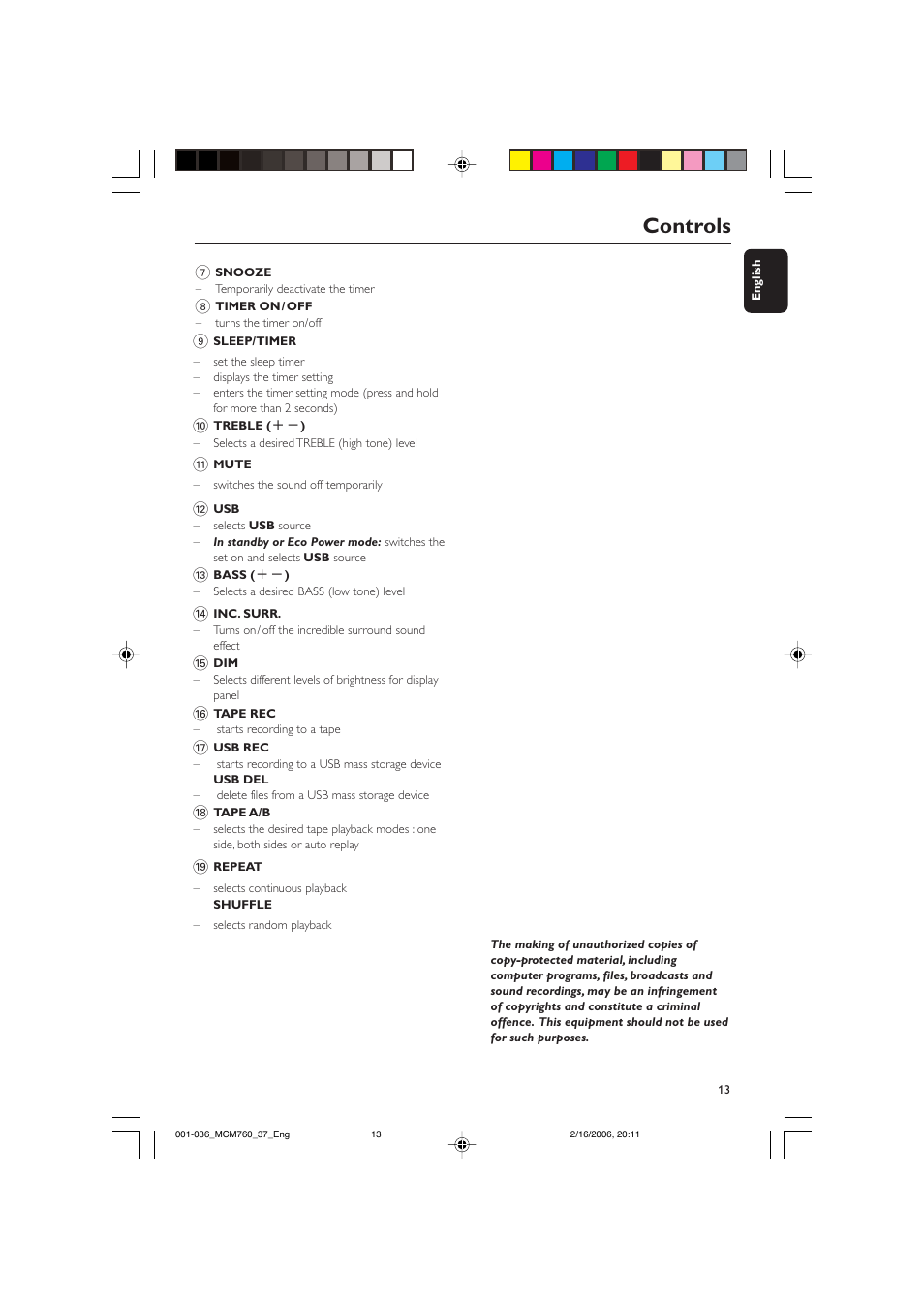 Controls | Philips MCM760-37B User Manual | Page 13 / 36