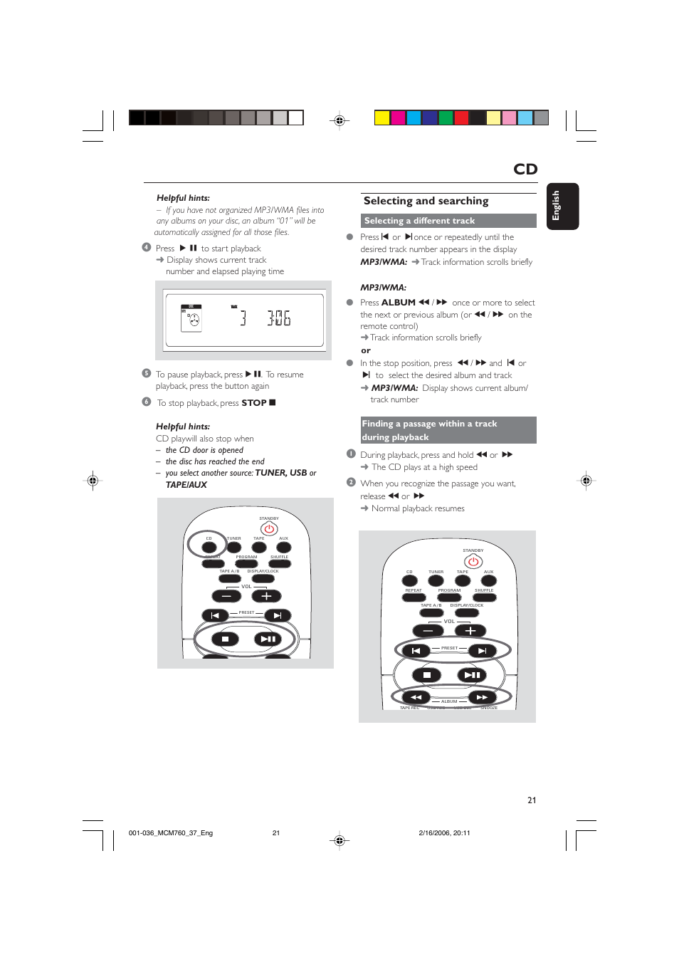 Selecting and searching | Philips MCM760-37B User Manual | Page 21 / 36