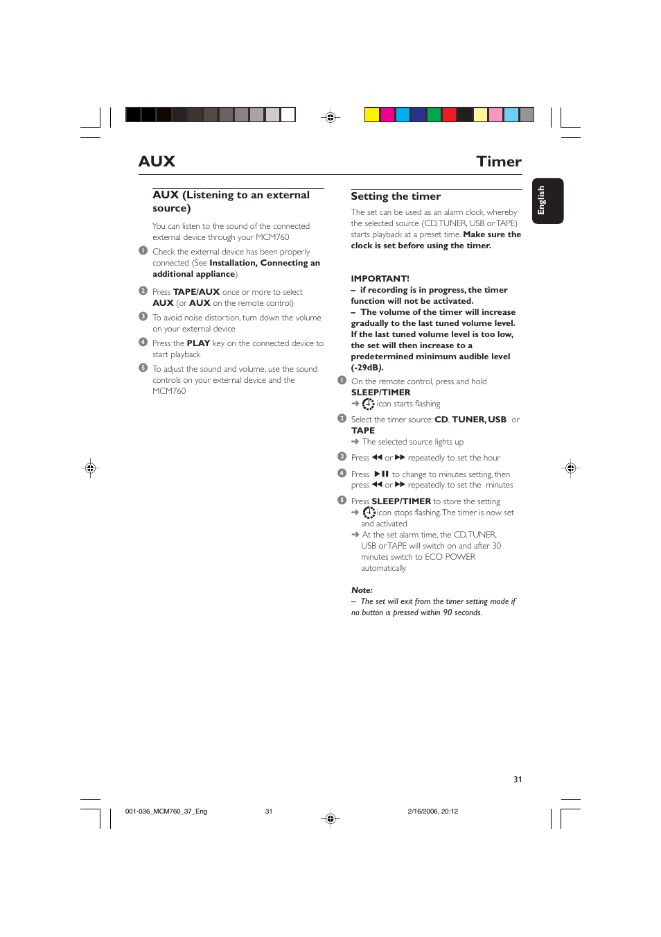 Aux timer | Philips MCM760-37B User Manual | Page 31 / 36