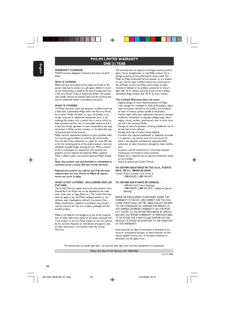 Philips MCM760-37B User Manual | Page 36 / 36