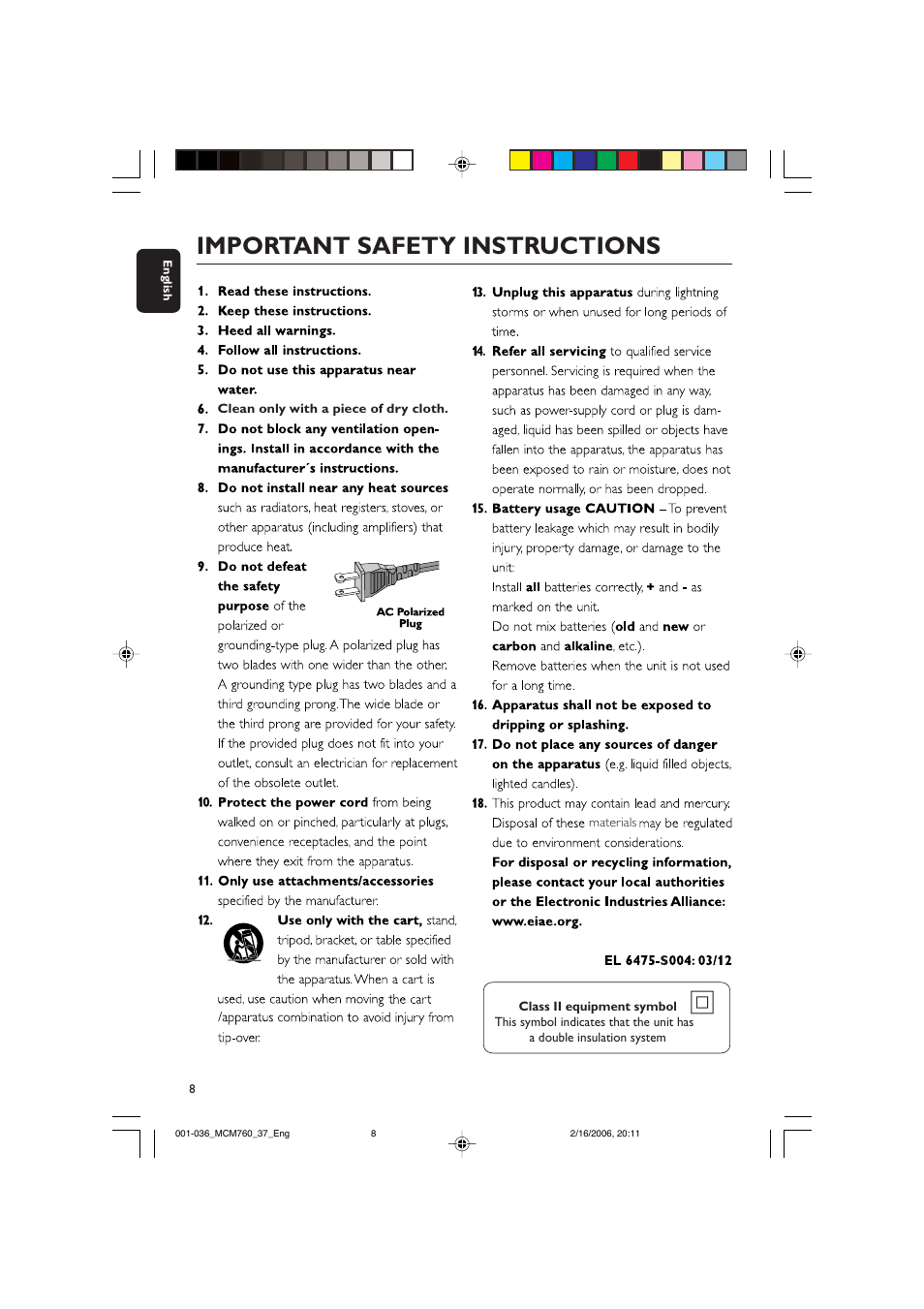 Important safety instructions | Philips MCM760-37B User Manual | Page 8 / 36