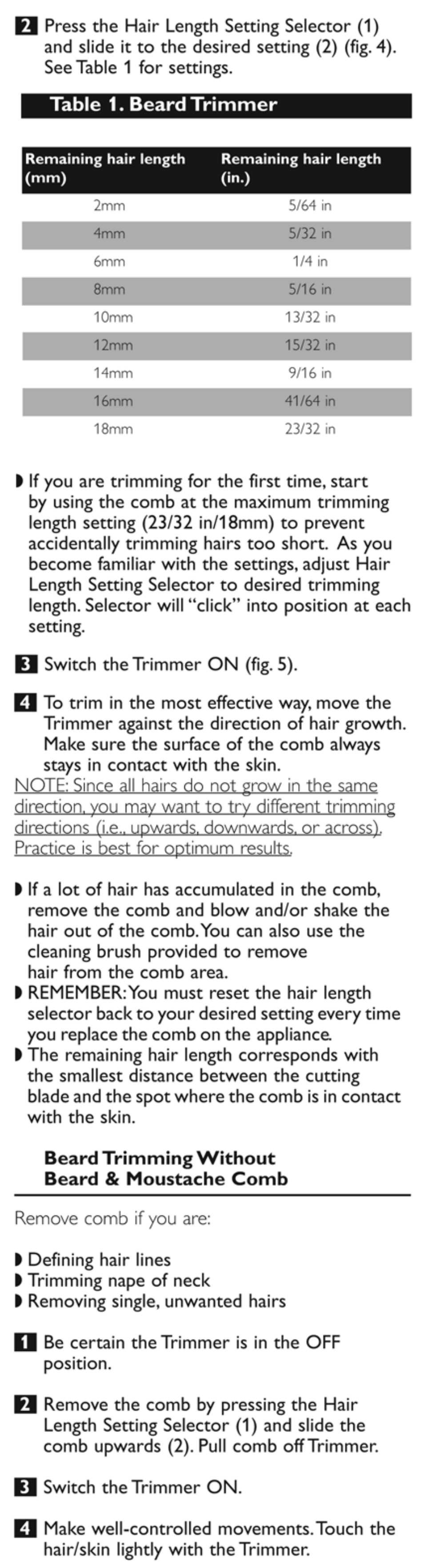 Beard trimming without beard & moustache comb | Philips QT4010-40 User Manual | Page 5 / 7