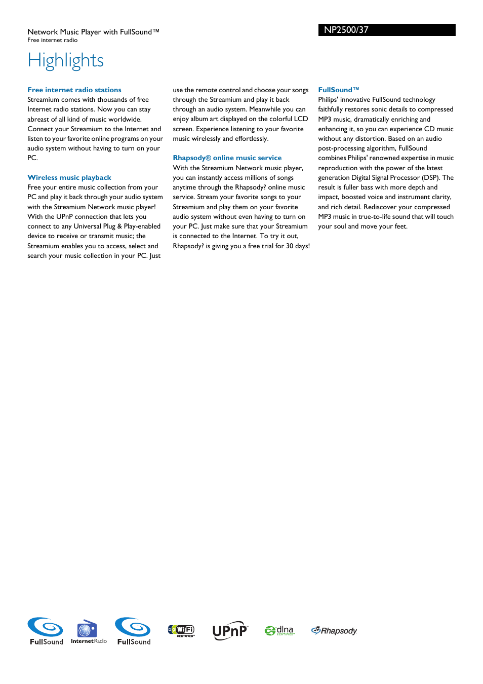Highlights | Philips NP2500-37 User Manual | Page 2 / 3
