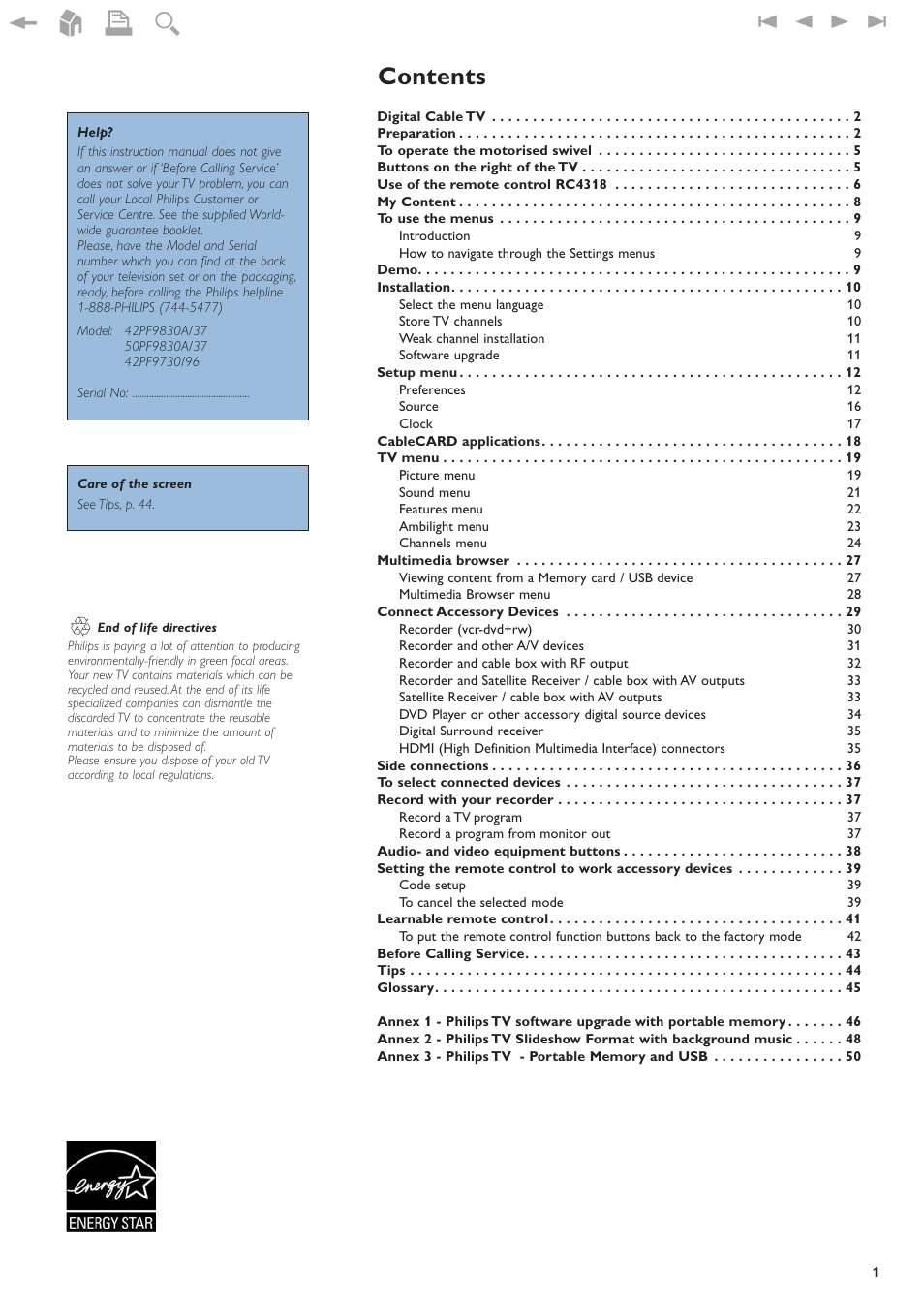 Philips 42" LCD flat HDTV Pixel Plus 2 HD User Manual | Page 3 / 54