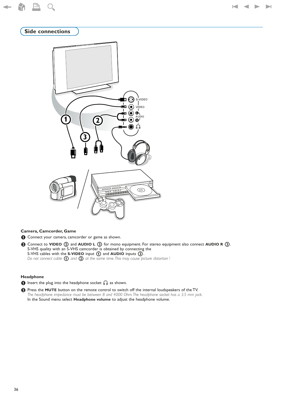 Side connections | Philips 42" LCD flat HDTV Pixel Plus 2 HD User Manual | Page 38 / 54