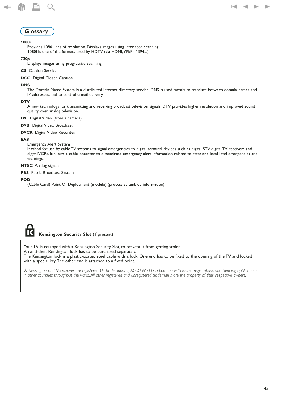 Glossary | Philips 42" LCD flat HDTV Pixel Plus 2 HD User Manual | Page 47 / 54