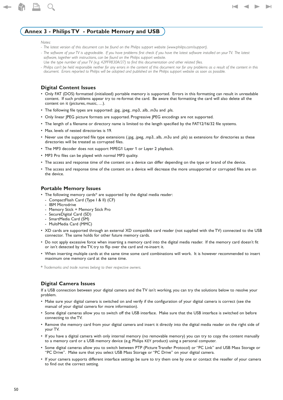 Annex 3 - philips tv - portable memory and usb | Philips 42" LCD flat HDTV Pixel Plus 2 HD User Manual | Page 52 / 54