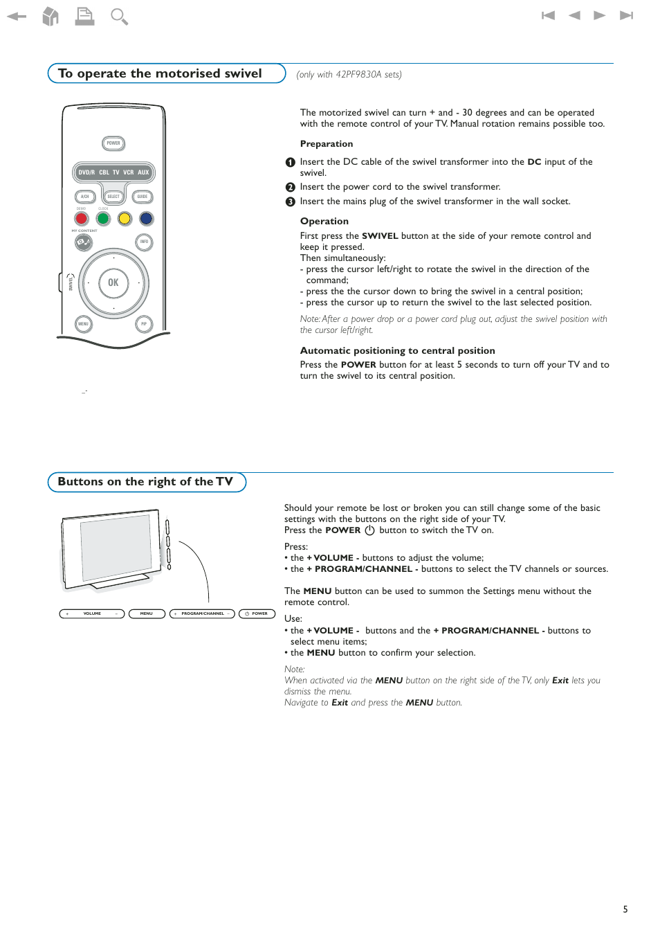 Buttons on the right of the tv | Philips 42" LCD flat HDTV Pixel Plus 2 HD User Manual | Page 7 / 54