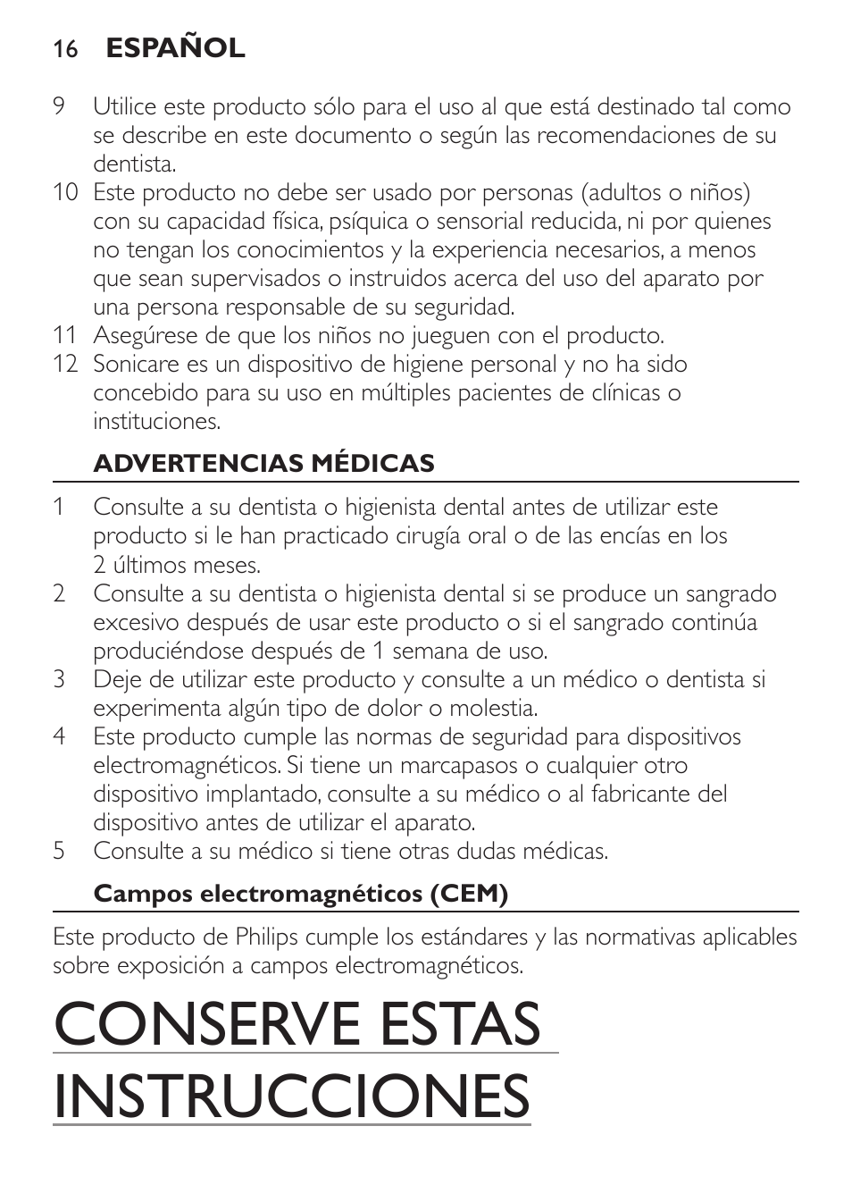 Conserve estas instrucciones | Philips HX6211-04 User Manual | Page 16 / 40