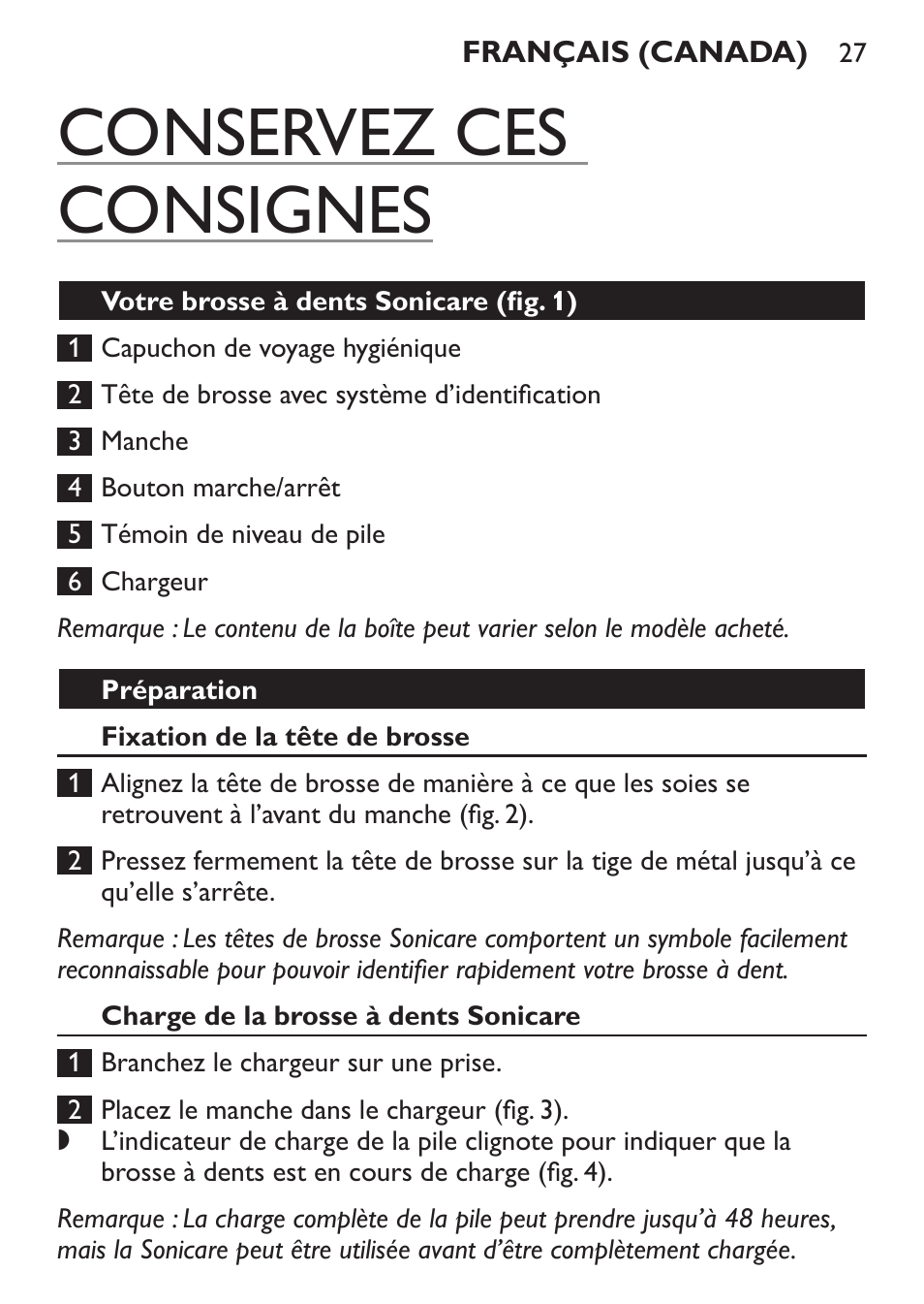 Conservez ces consignes | Philips HX6211-04 User Manual | Page 27 / 40