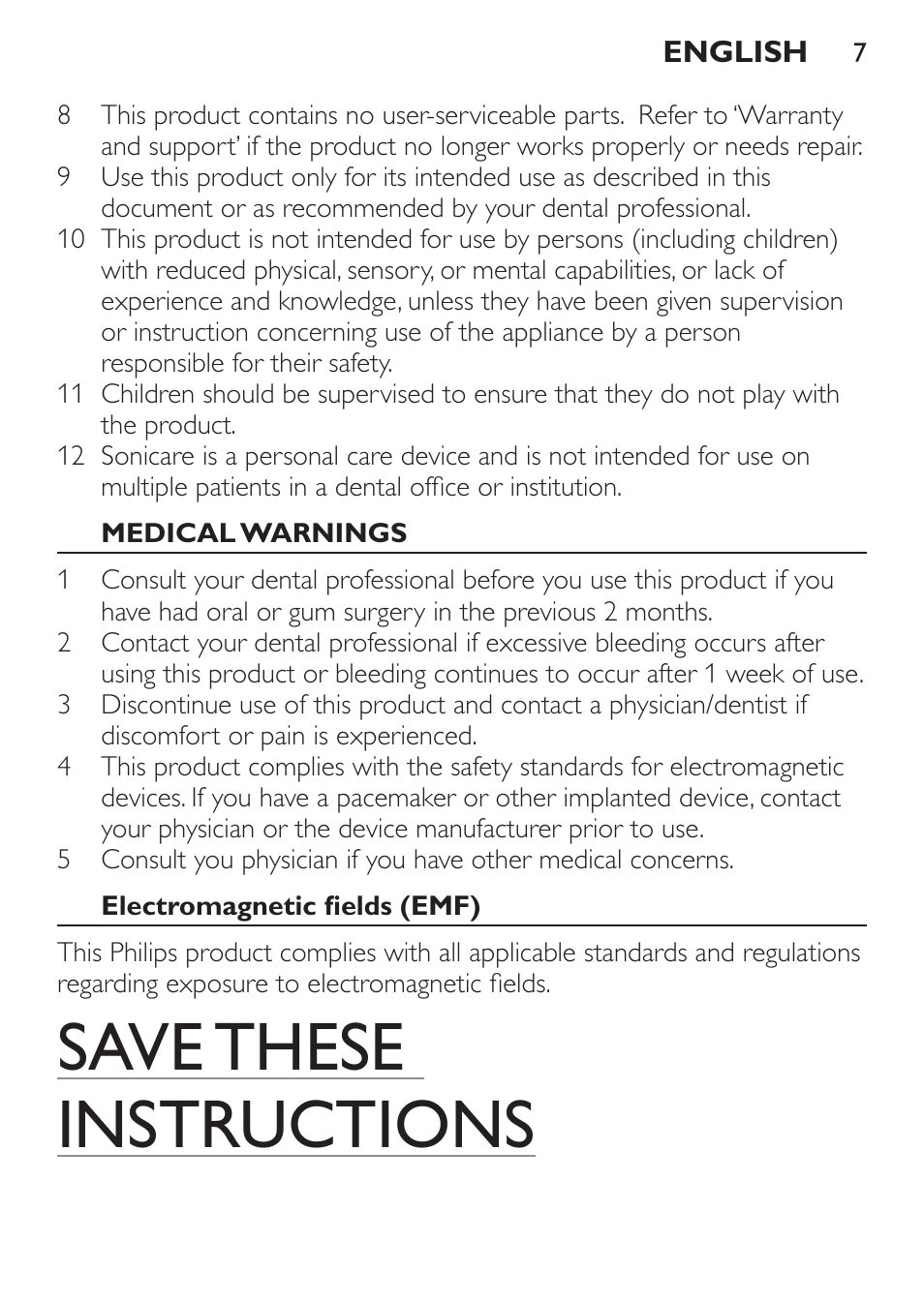 Save these instructions | Philips HX6211-04 User Manual | Page 7 / 40