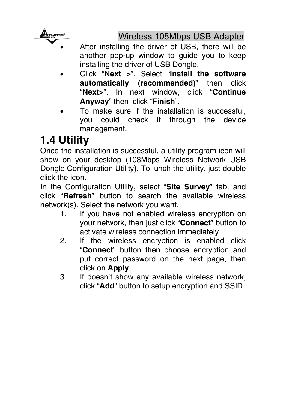 4 utility | Atlantis Land U-108 User Manual | Page 7 / 8