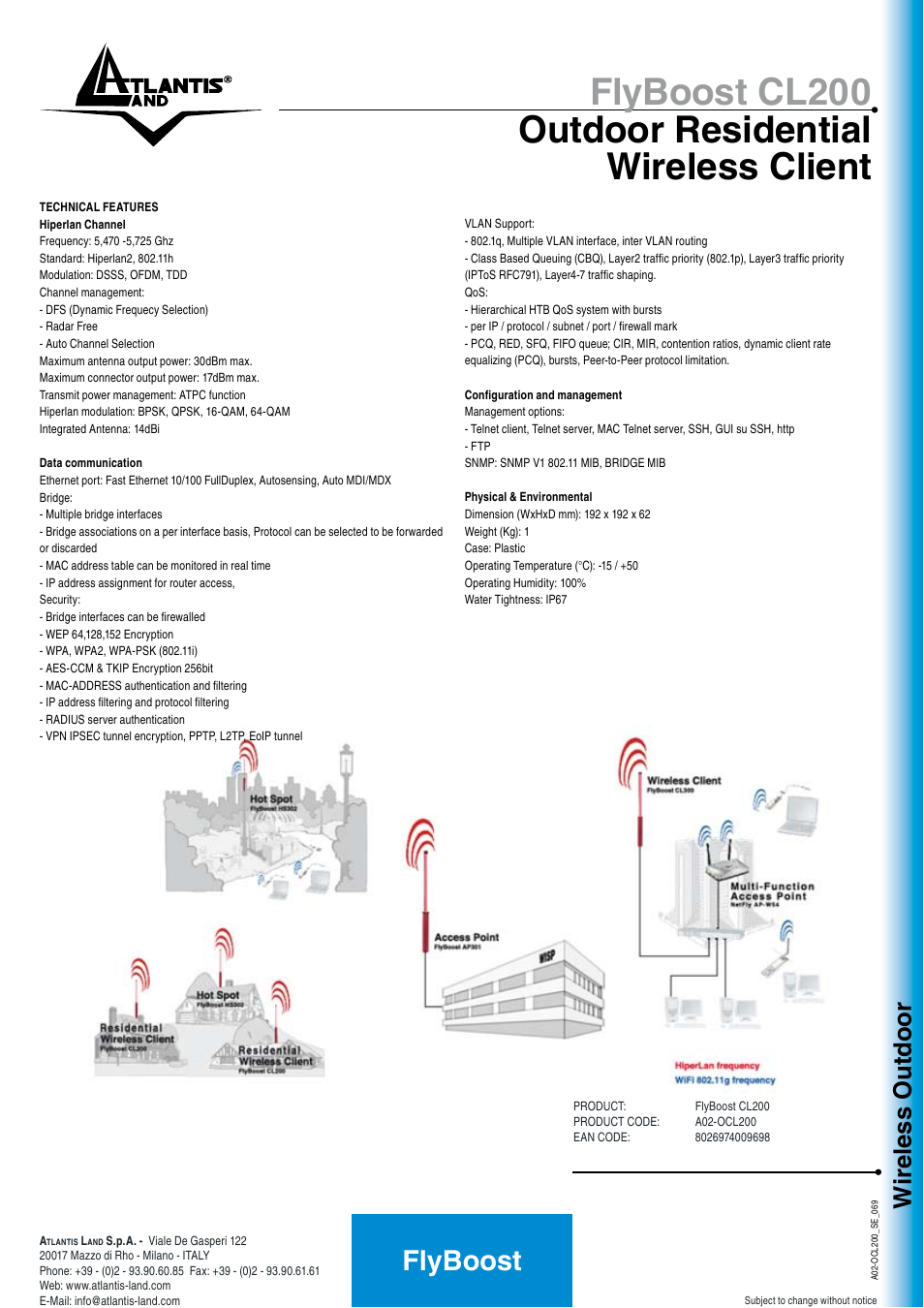 Flyboost cl200 outdoor residential wireless client, Flyboost, Wireless outdoor | Atlantis Land FlyBoost CL200 User Manual | Page 2 / 2