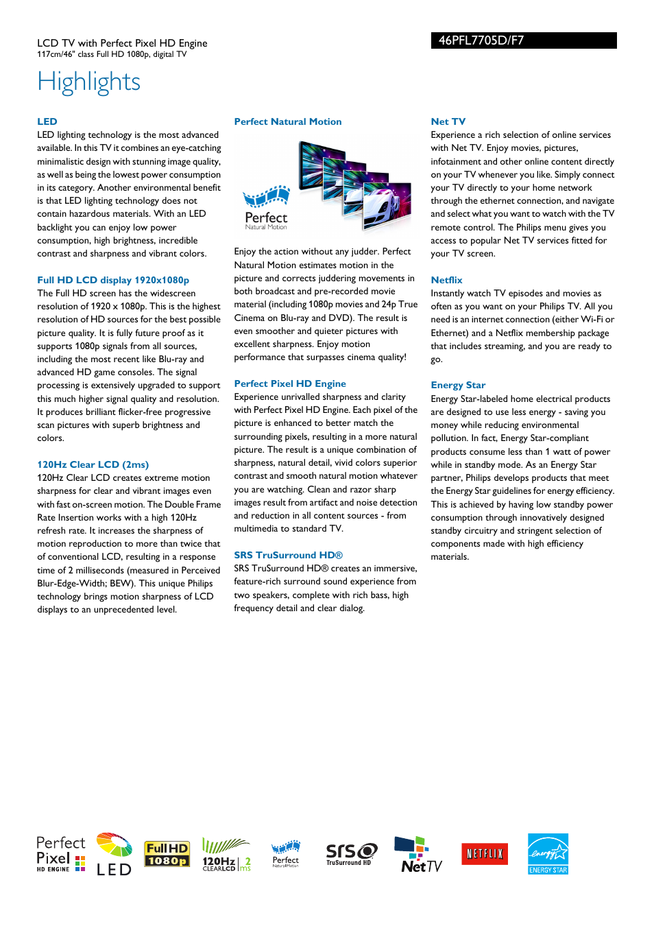 Highlights | Philips 46PFL7705D-F7 User Manual | Page 2 / 3