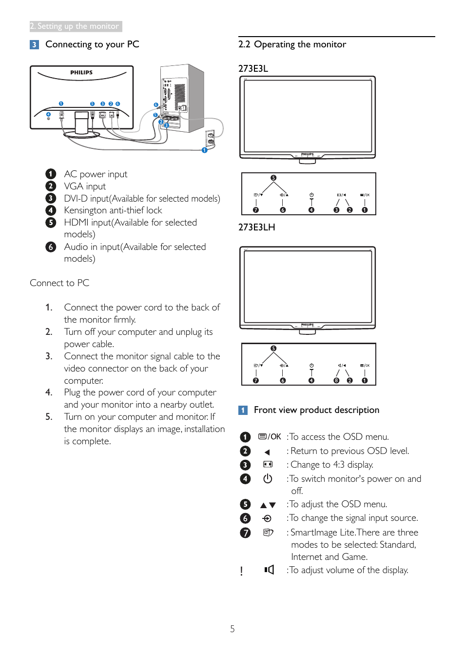 Philips 273E3LSB-00 User Manual | Page 7 / 41