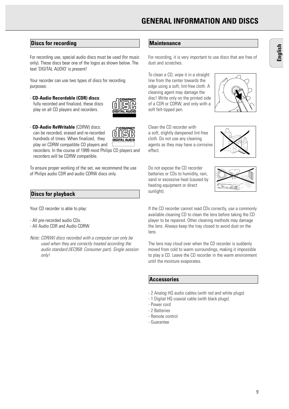 General information and discs | Philips CDR950BK User Manual | Page 9 / 29