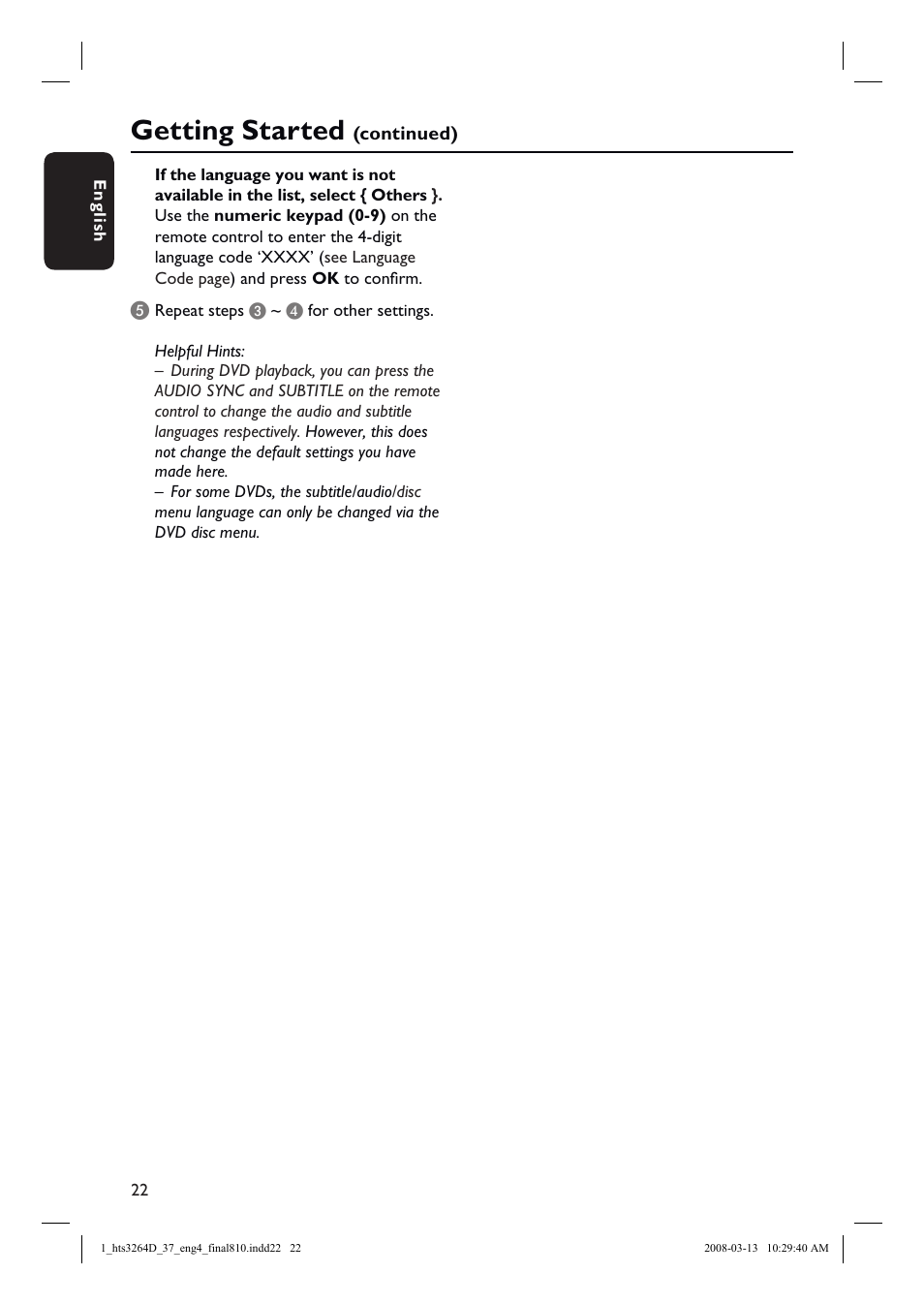 Getting started | Philips HTS3264D-37B User Manual | Page 22 / 55