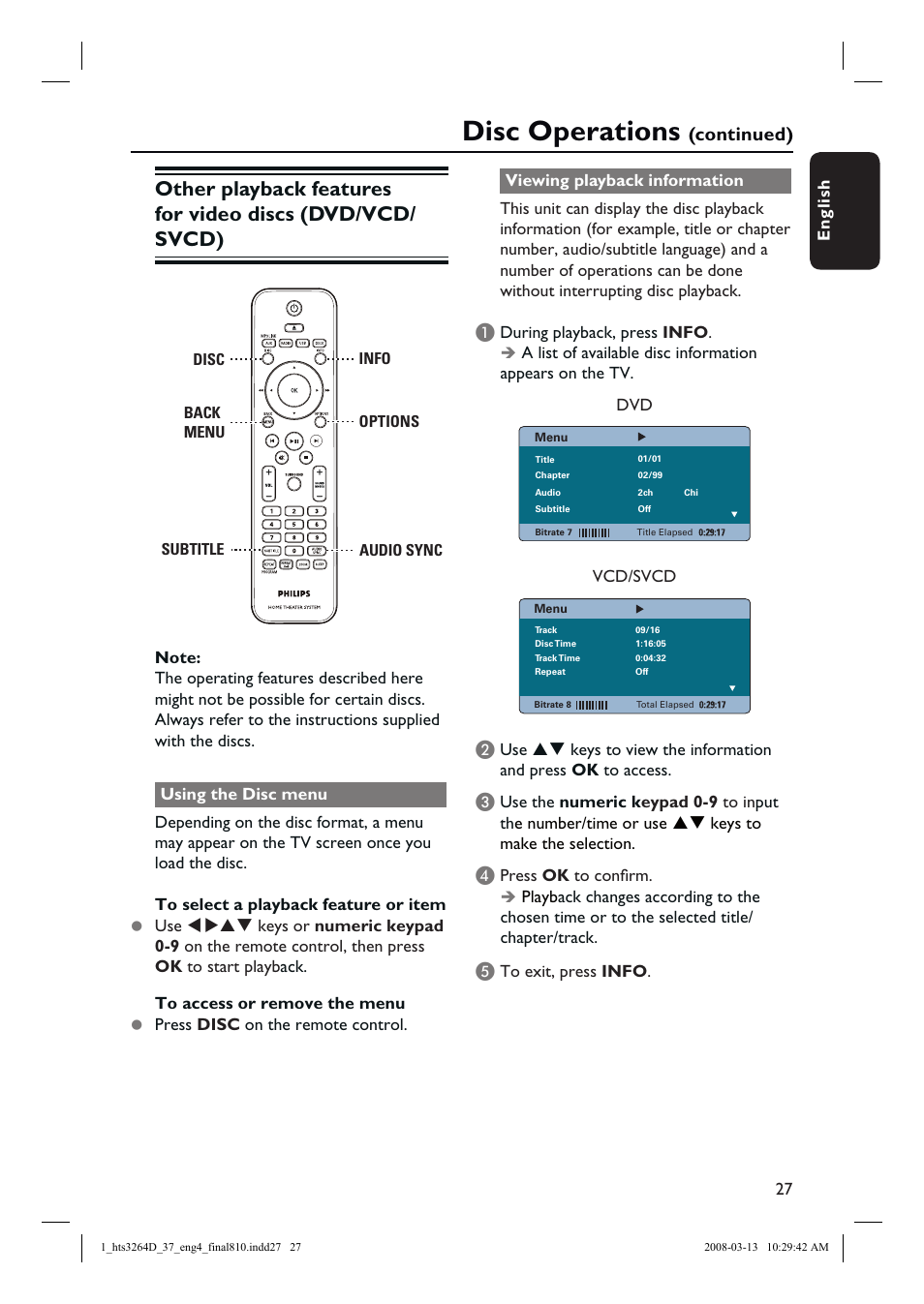 Disc operations, Continued) | Philips HTS3264D-37B User Manual | Page 27 / 55