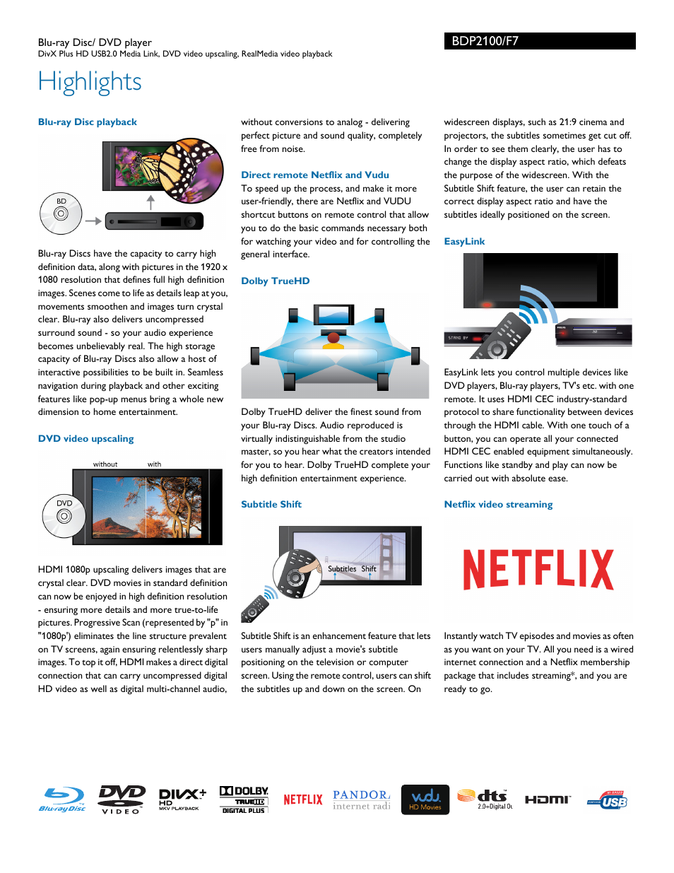 Highlights | Philips BDP2100-F7 User Manual | Page 2 / 3