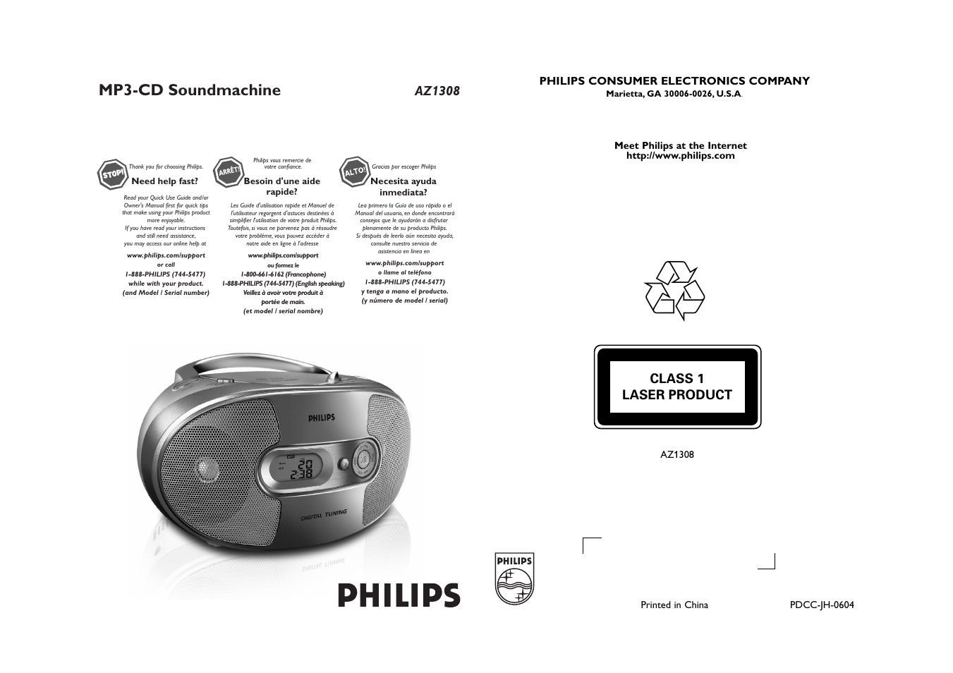 Philips AZ1308-37B User Manual | 8 pages