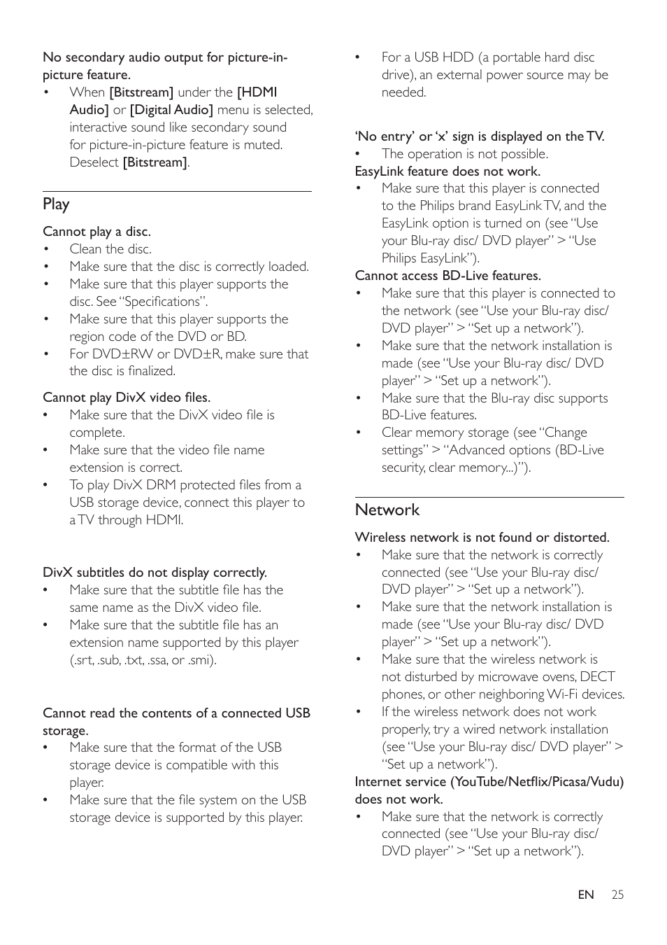 Care for your product, Care of the environment, Compliance | Copyright, Play, Network | Philips BDP2185-F7 User Manual | Page 25 / 32