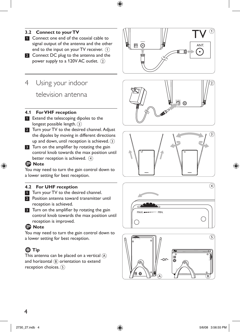 4 using your indoor television antenna | Philips SDV2730-27 User Manual | Page 4 / 16