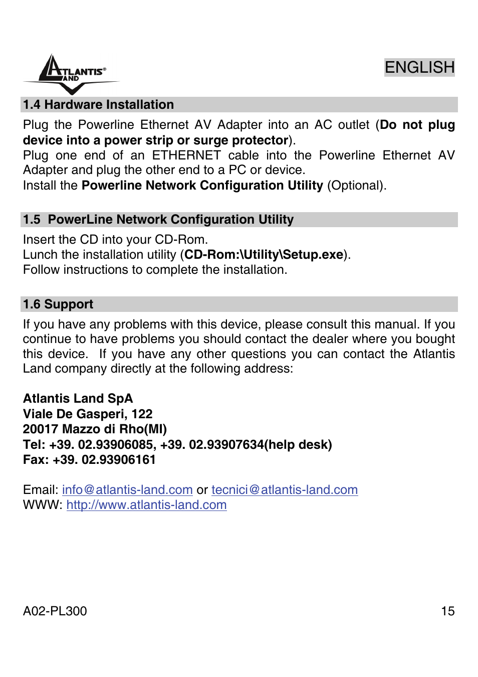 English | Atlantis Land A02-PL300 User Manual | Page 14 / 27