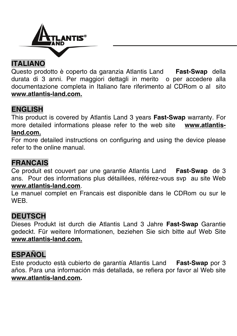 Warranty | Atlantis Land A02-PL300 User Manual | Page 2 / 27