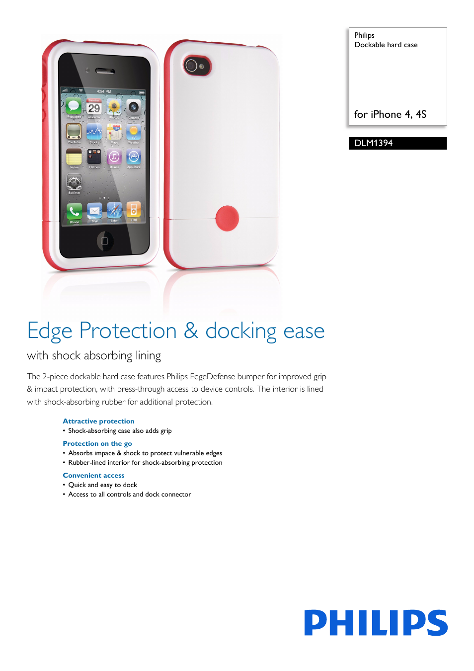 Philips Dockable hard case DLM1394 for iPhone 4 4S User Manual | 2 pages